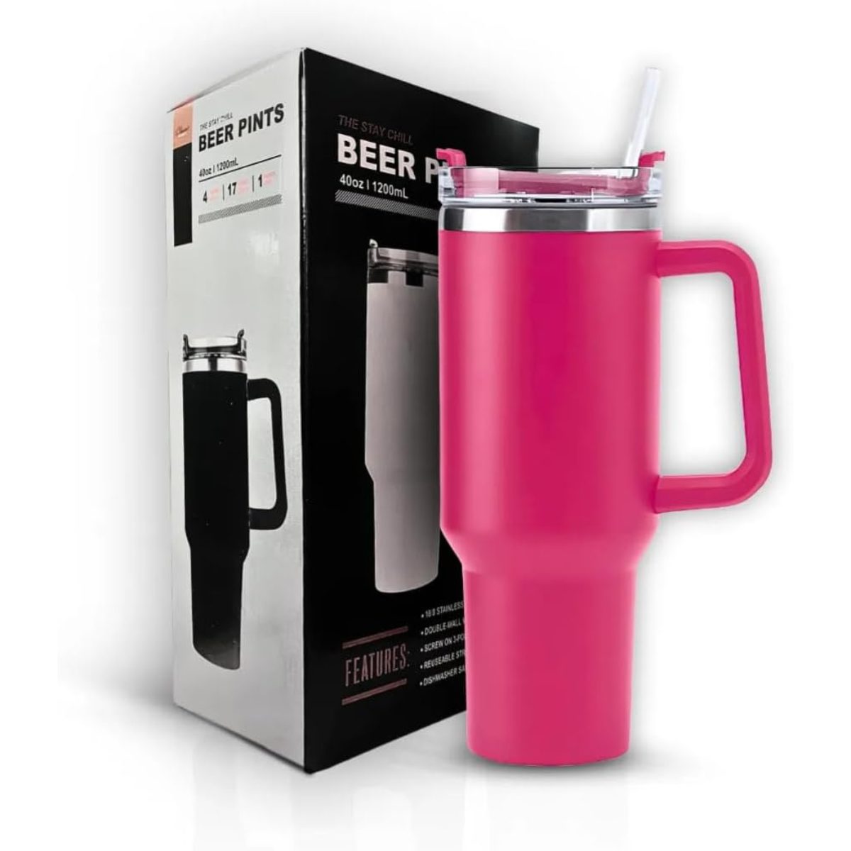 Copo Térmico para Bebidas Quentes e Frias 1200ml com Canudo – Rosa Pink