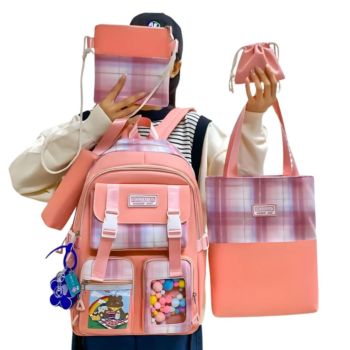 Conjunto Completo de Mochila e Acessório – Rosa