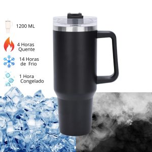 Copo Térmico Aço Inox 1200ml com Alça e Canudo Conserva Água e Outras Bebidas Gelada ou Quente - Cor _ Preto (11)