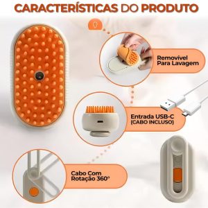 Escova a Vapor Remove Pelo de Animais Massagem para Gatos e Caes - 09