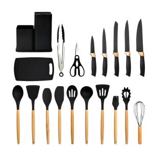 Kit Utensílios de Cozinha Jogo Completo 19 Peças – Preto