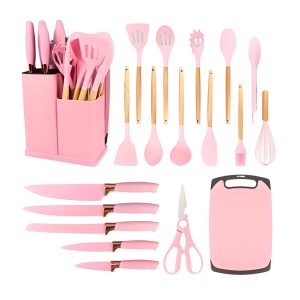 Kit Utensílios de Cozinha Jogo Completo 19 Peças – Rosa