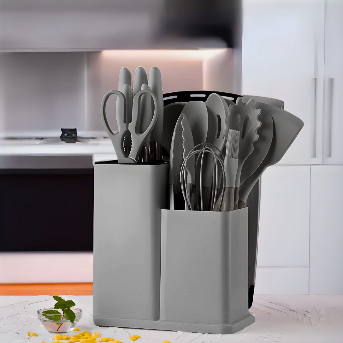 Kit Utensílios de Cozinha Jogo Completo 19 Peças – Cinza