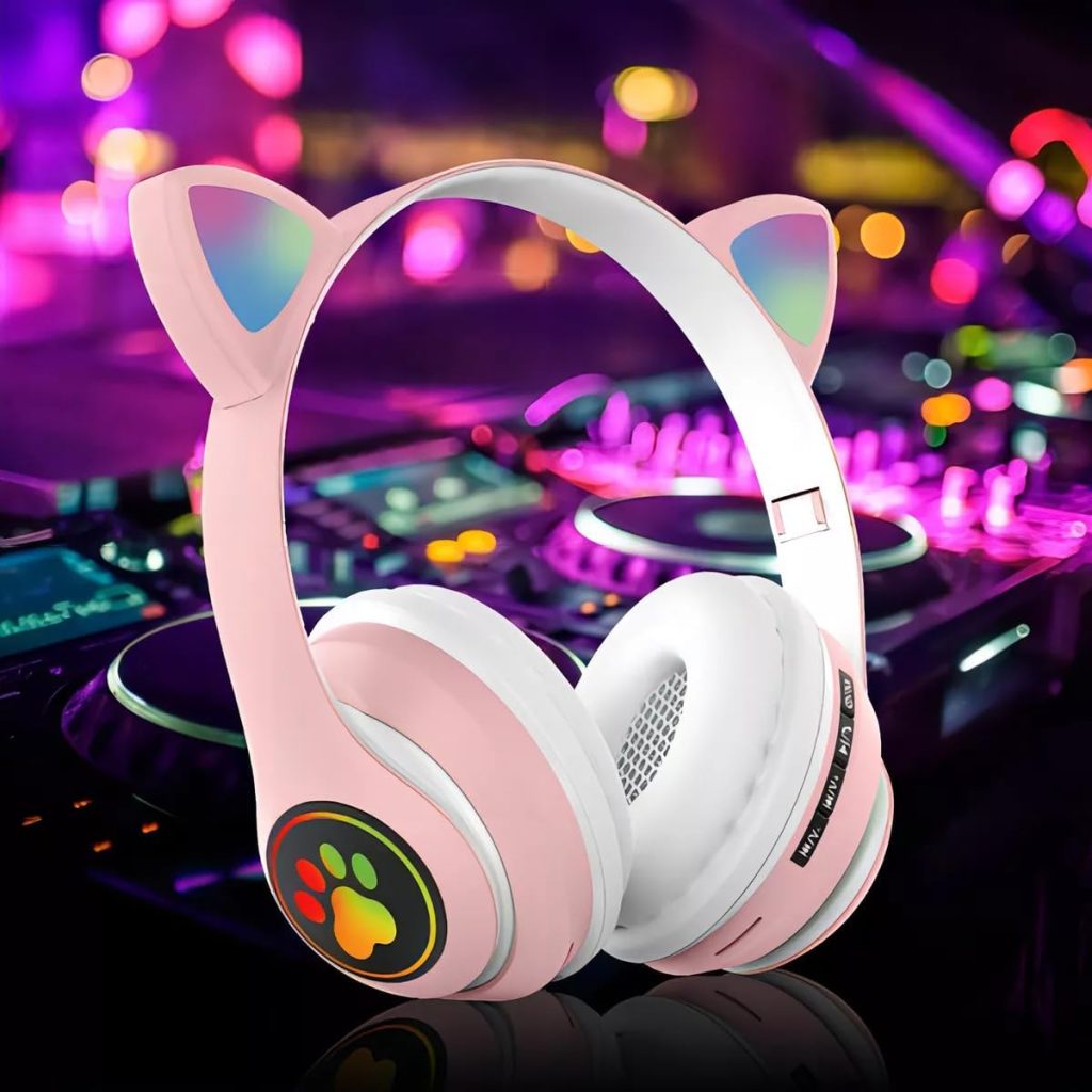 Fone de ouvido gatinho Cat ear Headphone bluetooth (Rosa_Branco) (5)