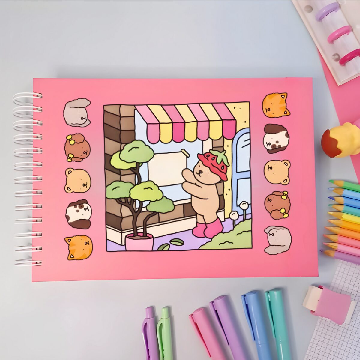 Kit Livro De Colorir Capa Dura Rosa + 24 Canetinhas - 005-2025