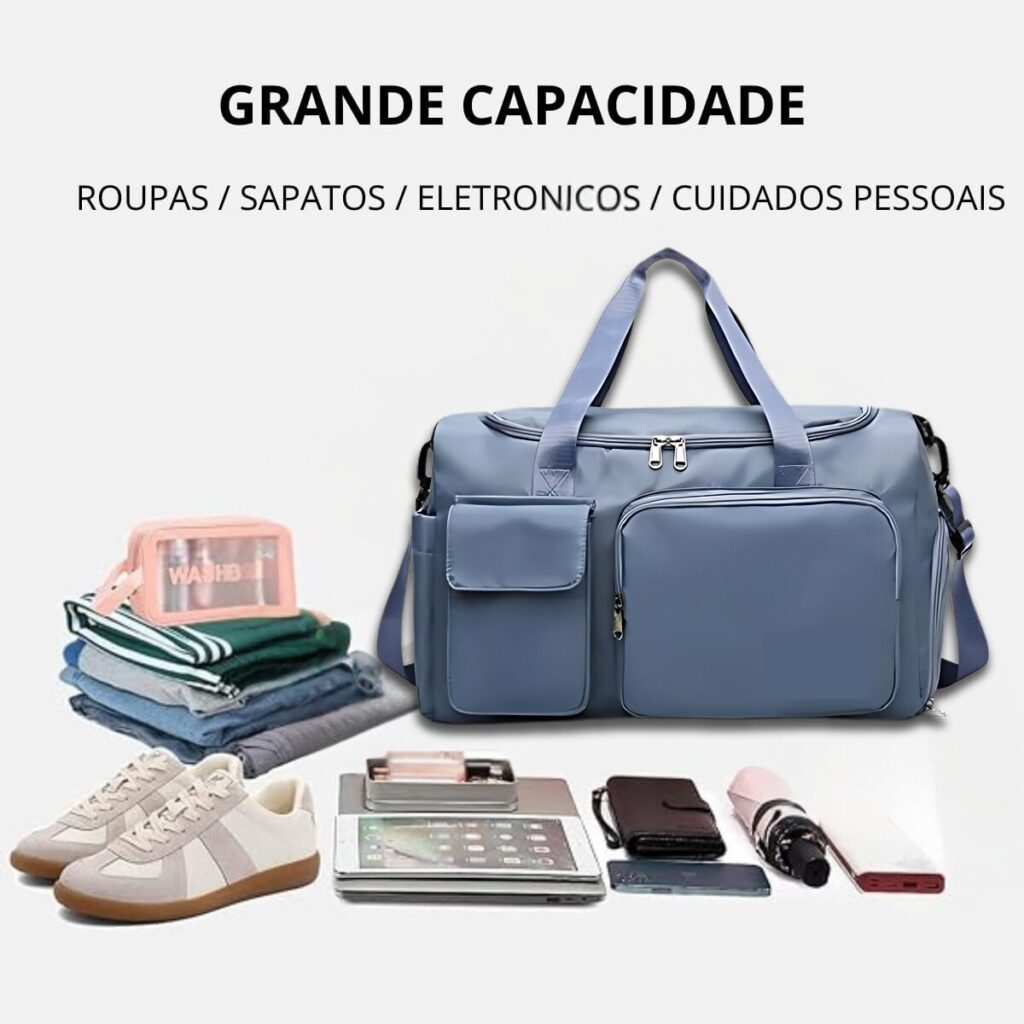 Bolsa feminina academia com porta tênis - Azul - 002-2025