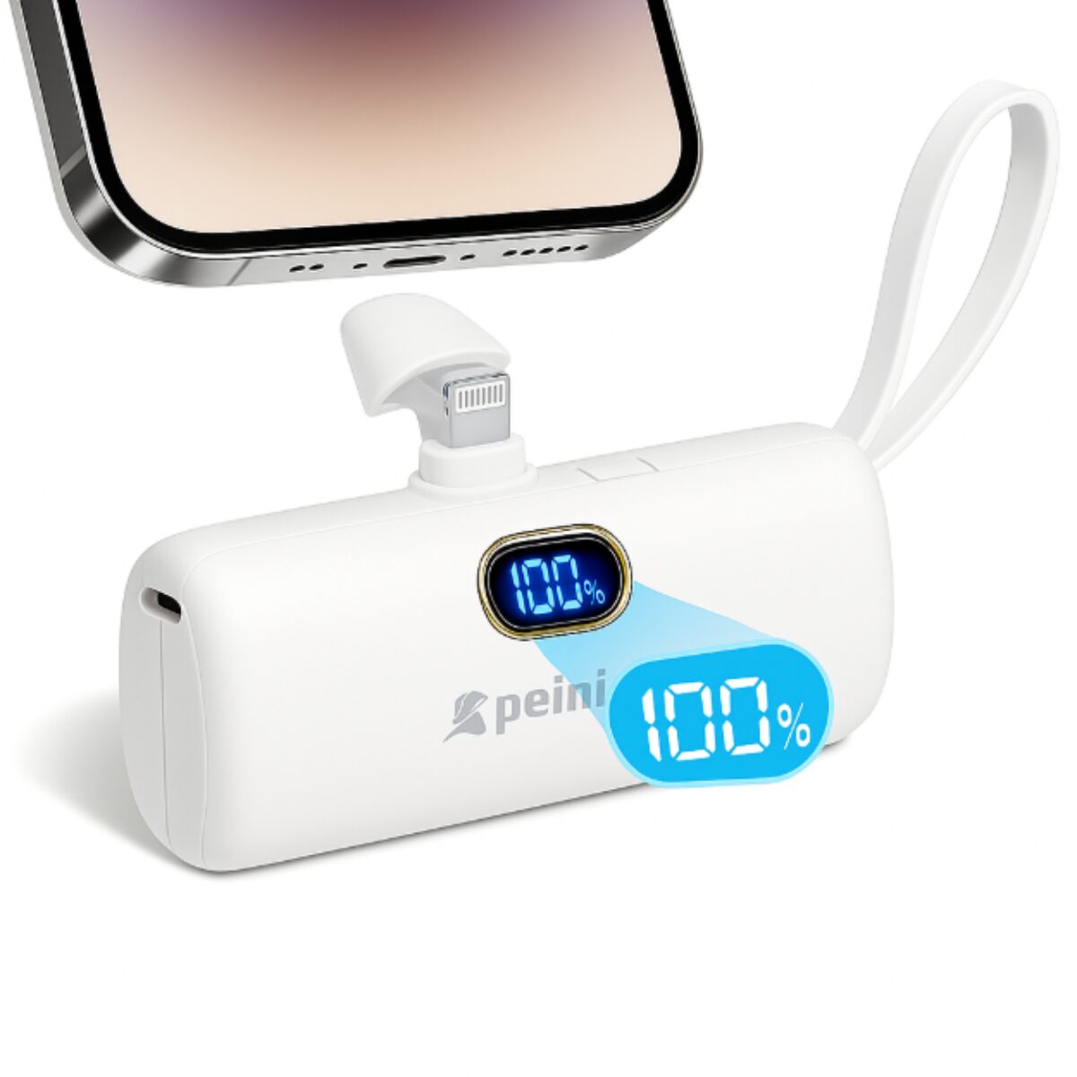 Carregador Portátil 5000mAh com Display LED – Branco