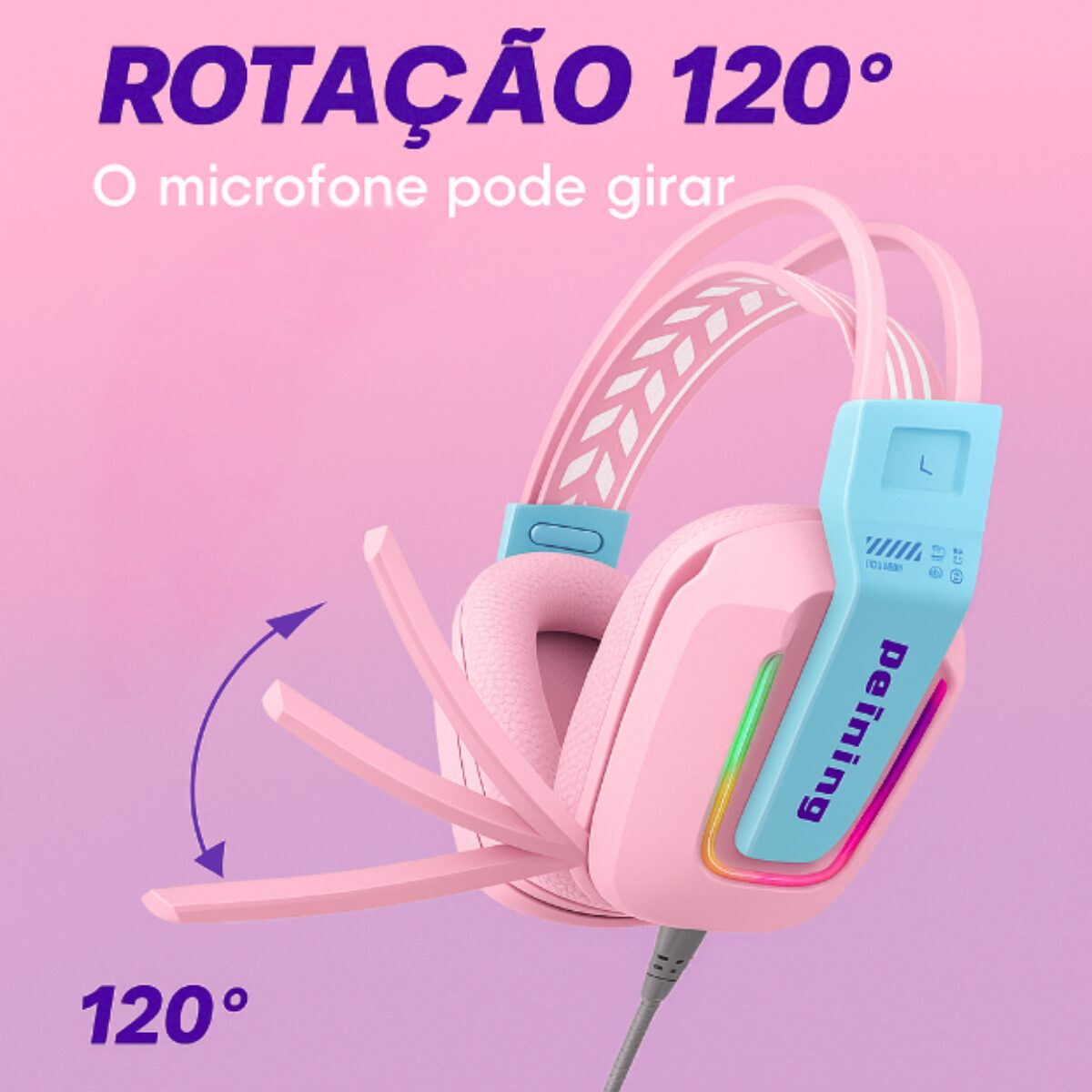 Fone com Microfone Gamer RGB Rosa - 001-2025 (8)