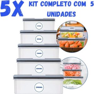 Kit 5 Potes Hermeticos Retangulares de Plastico (1)