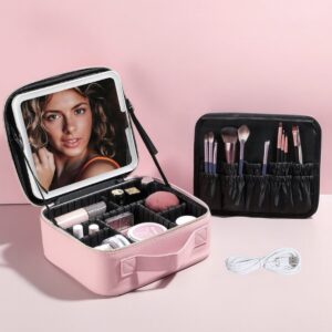 Maleta de Maquiagem com Espelho LED Rosa - 001-2025 (7)