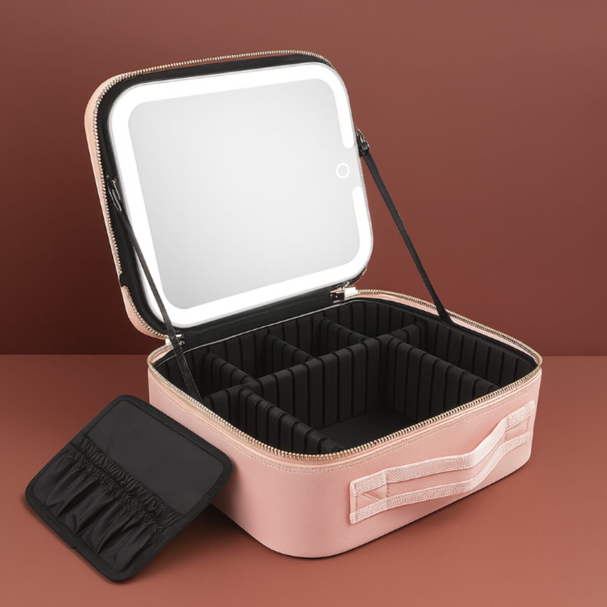 Maleta de Maquiagem com Espelho LED Rosa - 001-2025 (7)