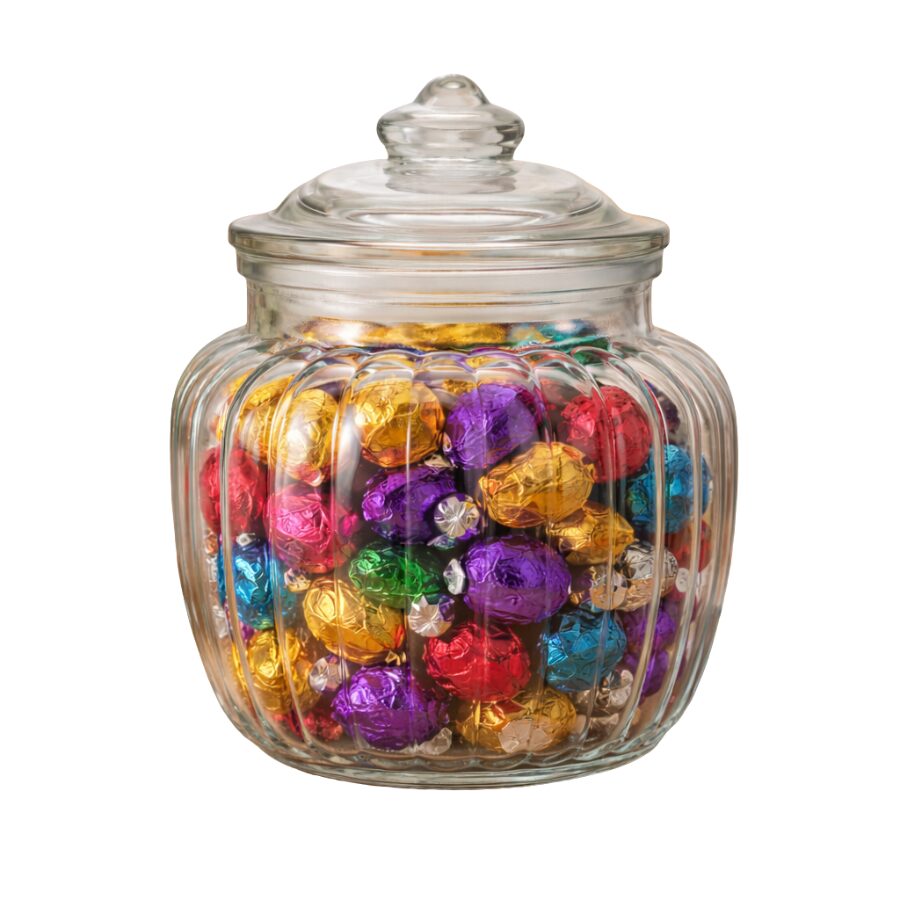 Bomboniere de Vidro Canelado Transparente com Tampa Hermética Decorativo para Balas, Doces, Biscoitos e Mantimentos