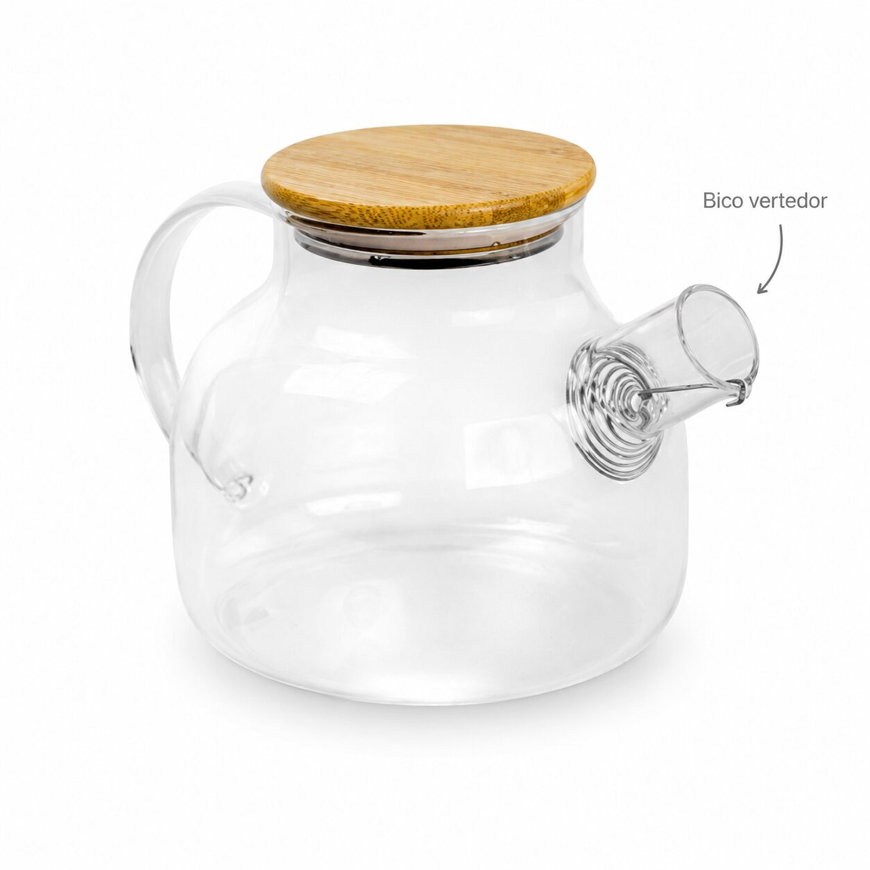 Jarra de Vidro Borossilicato 1 Litro com Tampa de Bambu, Bule Chaleira Transparente Resistente ao Calor para Chá e Café