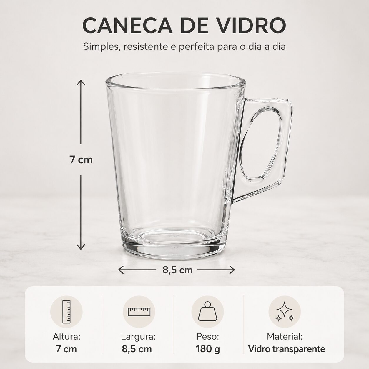 Kit 6 Xicaras de Vidro 130ml-007
