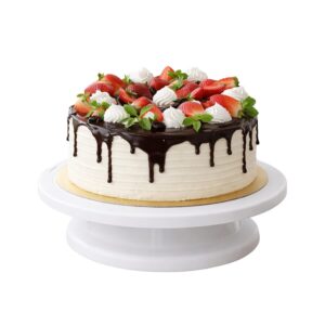 Prato Giratório para Bolo 28cm Base Suporte Bailarina para Decoração de Bolos Tortas e Confeitaria em Plástico Branco