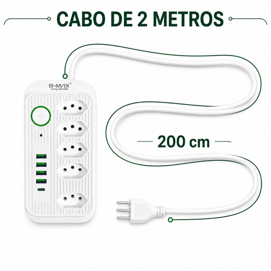 Filtro de Linha B-Max com 5 tomadas 4 USB 1 USB-C-001 (2)