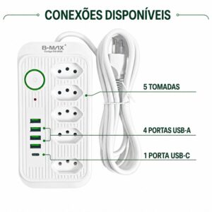 Filtro de Linha B-Max com 5 tomadas 4 USB 1 USB-C-001 (3)