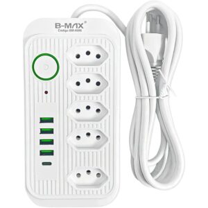 Filtro de Linha 5 Tomadas com 4 USB + USB-C Cabo 2m Bivolt Branco